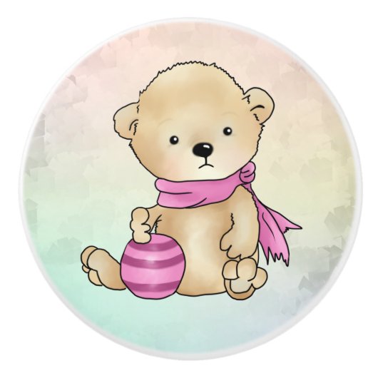 Bärchen mit Ball, rosa セラミックノブ (正面)