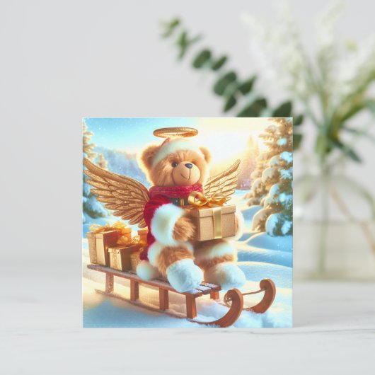 Bärchen Plüschbär auf Schlitten mit Geschenken カード (スタンド正面)