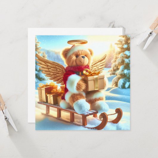 Bärchen Plüschbär auf Schlitten mit Geschenken カード (正面/裏面インサイチュ)
