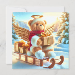 Bärchen Plüschbär auf Schlitten mit Geschenken カード
