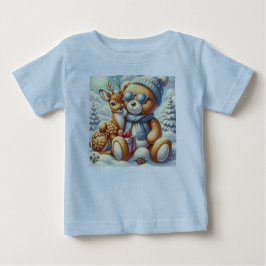 Bärchen Rehkitz im Schnee mit Geschenk ベビーTシャツ