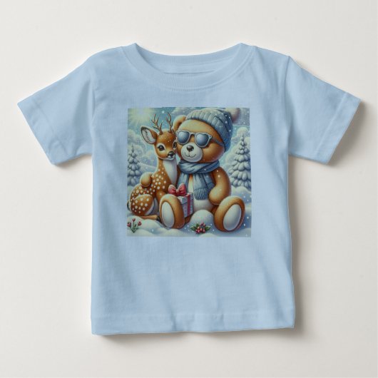 Bärchen Rehkitz im Schnee mit Geschenk ベビーTシャツ (正面)