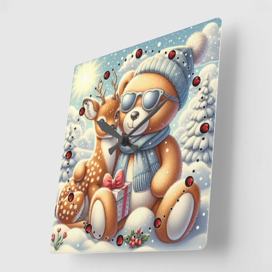 Bärchen Rehkitz Weihnachten Christmas スクエア壁時計 (傾斜)