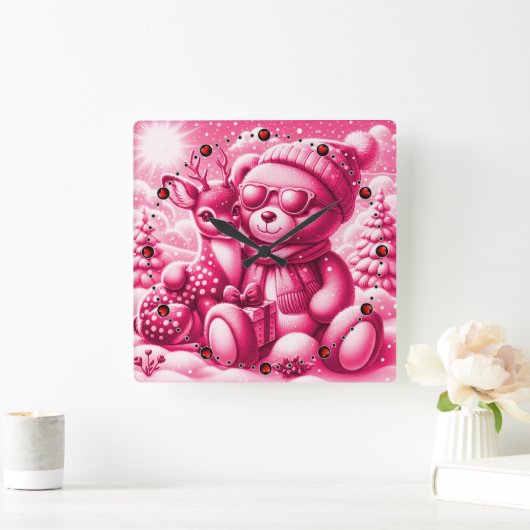 Bärchen Rehkitz Weihnachten Christmas スクエア壁時計 (ホーム)