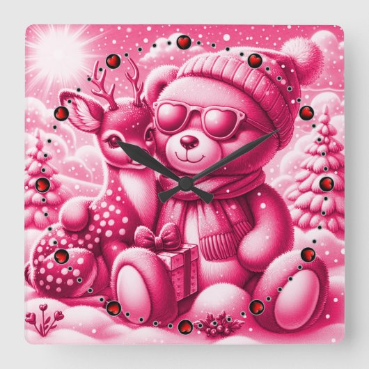 Bärchen Rehkitz Weihnachten Christmas スクエア壁時計 (正面)