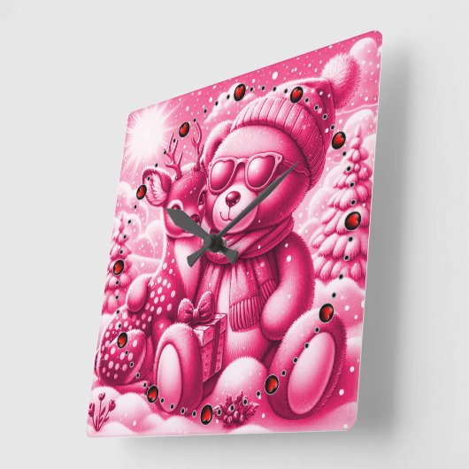 Bärchen Rehkitz Weihnachten Christmas スクエア壁時計 (傾斜)