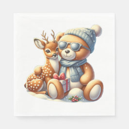 Bärchen und sein Rehkitz im Schnee スタンダードランチョンナプキン