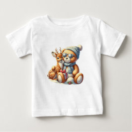 Bärchen und sein Rehkitz im Schnee ベビーTシャツ