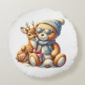Bärchen und sein Rehkitz im Schnee ラウンドクッション (裏面)