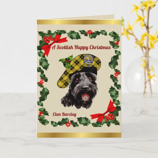 Barclay Scottie Dog Personalized Xmas カード (黄色い花)