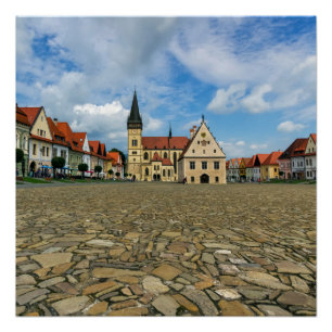Bardejov、スロバキアの古い町の広場 ポスター