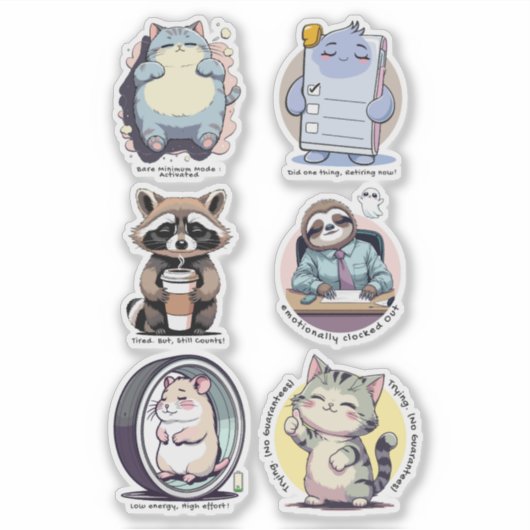 Bare Minimum Club Sticker Sheet | Relatable funny シール (正面)