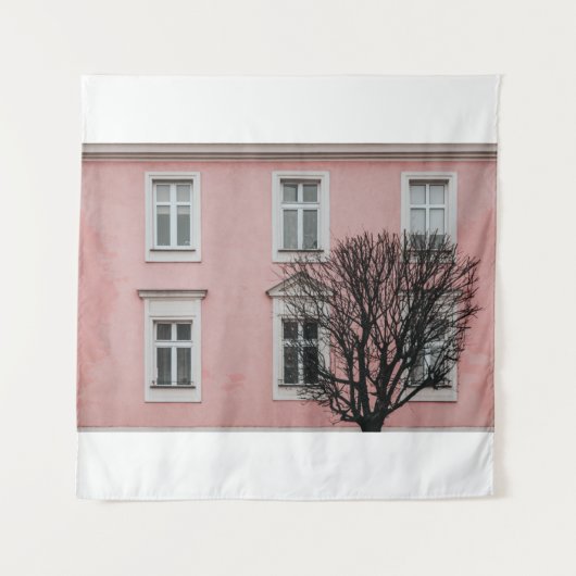 BARE TREE IN FRONT OF PINK BUILDING タペストリー (正面)