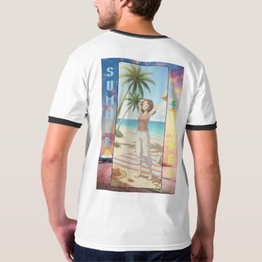 Barefoot Sunset Stroll – Tropical Beach Art Tシャツ (裏面)