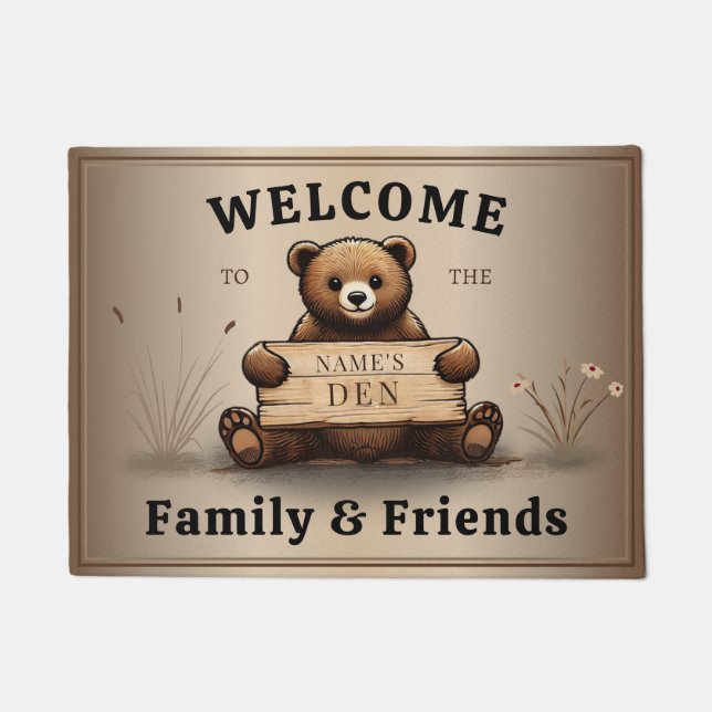 Bärengruß mit persönlichem Namensschild Familien ドアマット (正面)