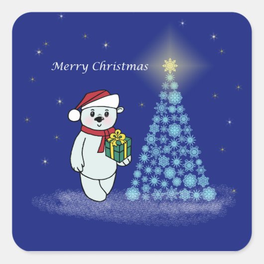 Bärenkind neben dem Weihnachtsbaum スクエアシール (正面)