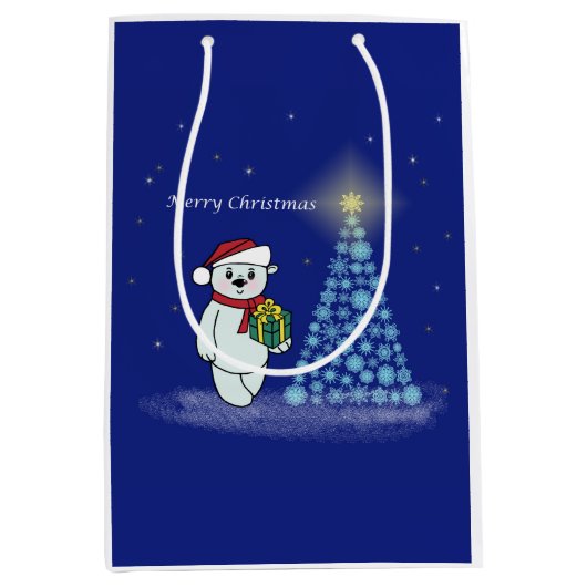 Bärenkind neben dem Weihnachtsbaum ミディアムペーパーバッグ (正面)