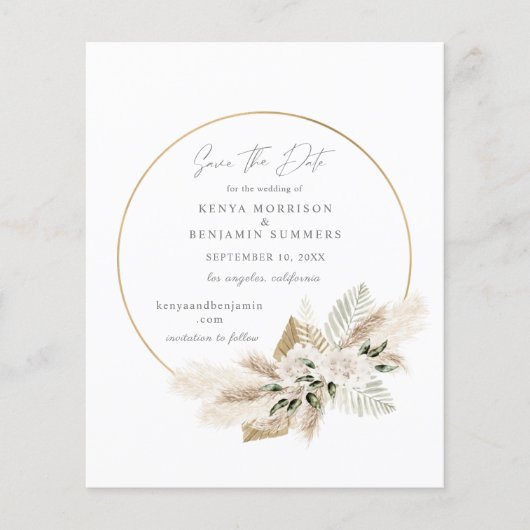Bargin Photo & Boho Pampas Grass Save the Date (正面)
