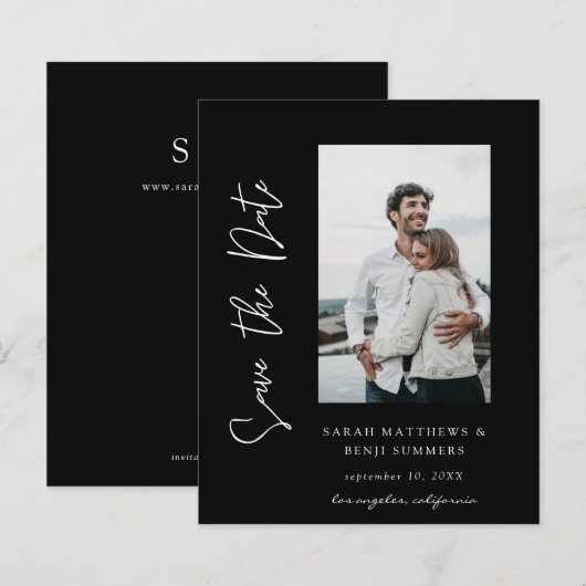 Bargin Photo & HandタイポグラフィSave the Date Black (正面/裏面)