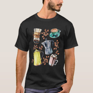 Barista Graphic / Coffee And Espresso In Watercolo Tシャツ