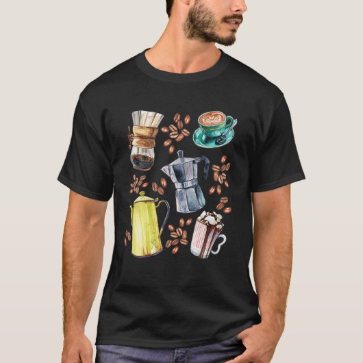Barista Graphic / Coffee And Espresso In Watercolo Tシャツ (正面)