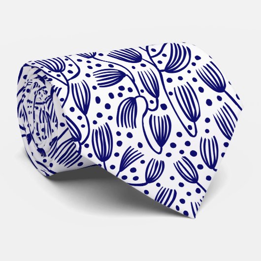 Barkclothスタイルパターン – ダークネイビーの白 ネクタイ (ロール)