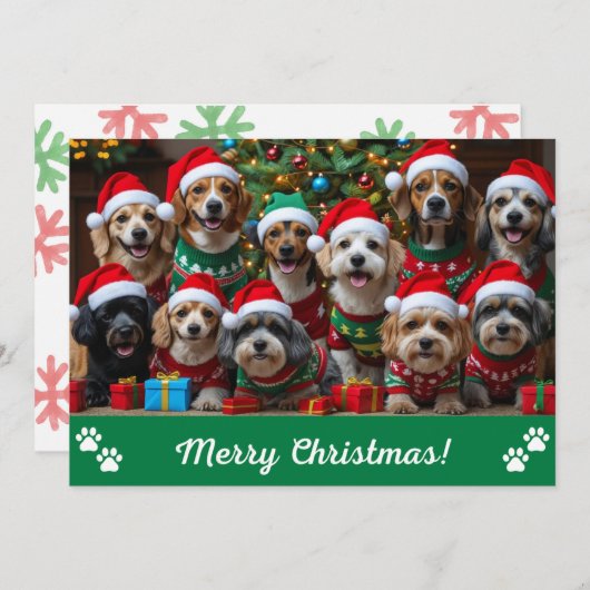 Barkin' Around the Christmas Tree Dog Personalized シーズンカード (正面/裏面)