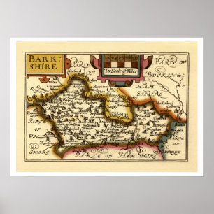 "Barkshire"のBerkshire郡地図、イギリス ポスター
