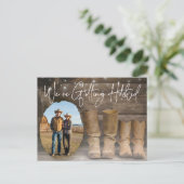 Barn & Boots Rustic Cowboy Photo Save the Date 案内ポストカード (スタンド正面)