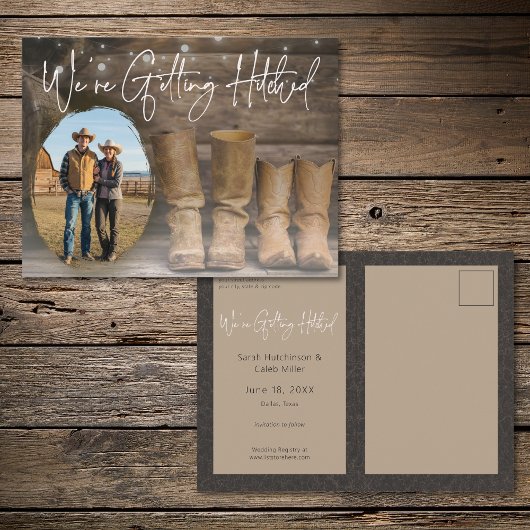 Barn & Boots Rustic Cowboy Photo Save the Date 案内ポストカード