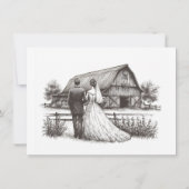 Barn Couple日付を保存 招待状 (裏面)