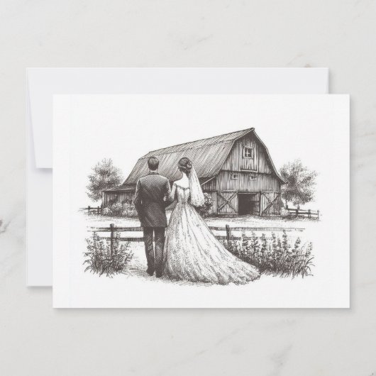 Barn Couple日付を保存 招待状 (裏面)