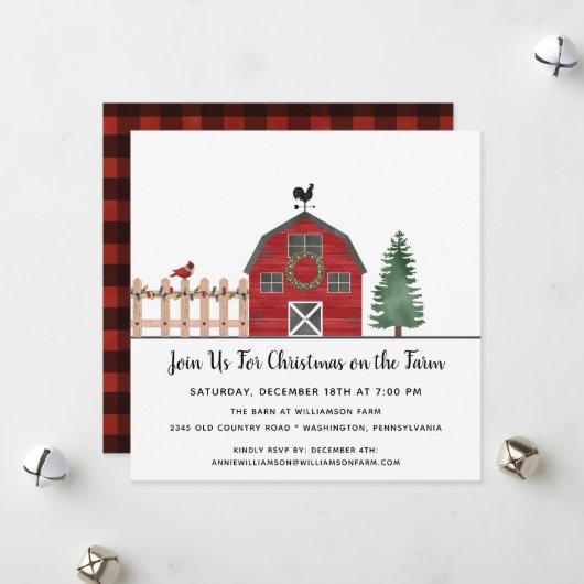 Barn Farm Country Christmas Party Invitation  シーズンカード (正面/裏面インサイチュ)