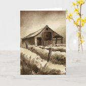 "Barn in Browns"カントリーロードグリーティングカード カード (黄色い花)