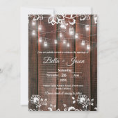 Barn Lace Rustic Wood String Light Country Wedding 招待状 (正面)