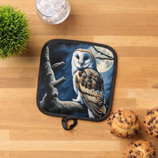 Barn Owl and Full Moon 鍋敷き (トップダウン)