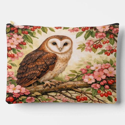 Barn Owl in Flower Tree Accessory Pouch アクセサリーポーチ (正面)