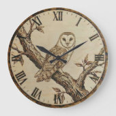 Barn Owl Wall Clock – Rustic Wood Decor ラージ壁時計 (正面)