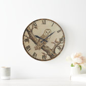 Barn Owl Wall Clock – Rustic Wood Decor ラージ壁時計 (ホーム)