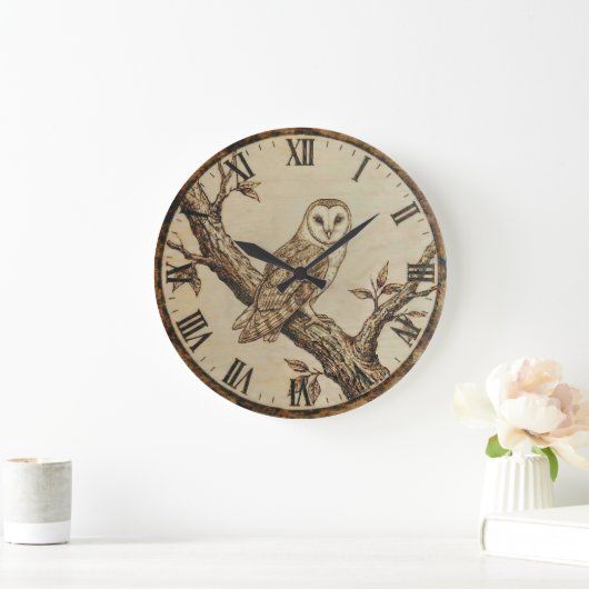 Barn Owl Wall Clock – Rustic Wood Decor ラージ壁時計 (ホーム)