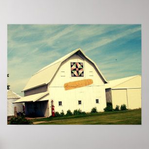 Barn Quilt and Corn Faux Vintage ポスター