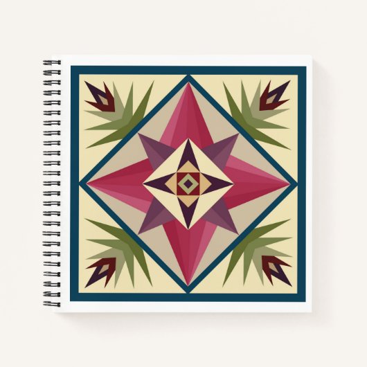 Barn Quilt Block Notebook in Pinks and Purples ノートブック (正面)