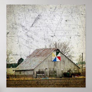 Barn Quilt Grunge ポスター
