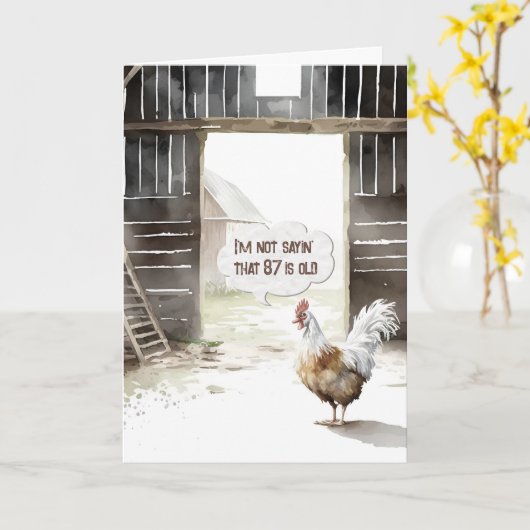Barn Rooster for 87th Birthday Humor カード (黄色い花)