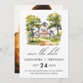 Barn Save the Date, 素朴 Farmhouse Photo 招待状 (正面/裏面)