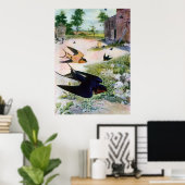 Barn Swallows Fly Around Old Outbuildings ポスター (ホームオフィス)