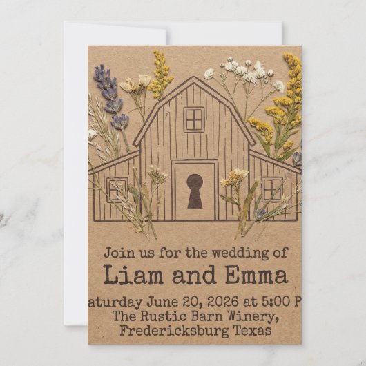 Barn Wedding- Rustic Floral Invitation Keepsake 招待状 (正面)