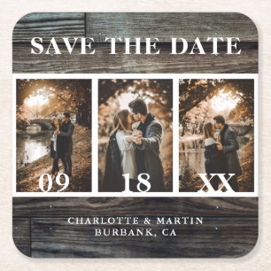 Barn Wood素朴の結婚写真Save The Date スクエアペーパーコースター