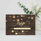 Barn Wood素朴 Stringライト招待状rsvp 出欠カード (スタンド正面)