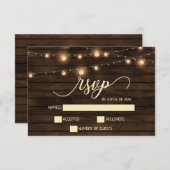 Barn Wood素朴 Stringライト招待状rsvp 出欠カード (正面/裏面)